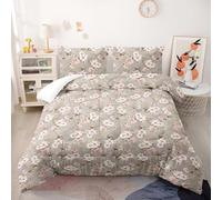 Couette Rose Marron Floral Couette Enfant Adultes Polyester Doux Respirable Confort Tout au Long de L'année avec Taie d'oreiller 50x75 cm Lavable Lit 2 Personnes 228x228 cm