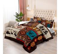 Couette Rouge Marron Rétro Couette Enfant Adultes Polyester Doux Respirable Confort Tout au Long de L'année avec Taie d'oreiller 50x75 cm Lavable Lit 2 Personnes 228x228 cm
