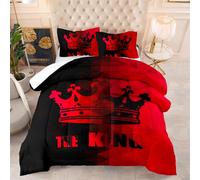 Couette Rouge Noir Edredon Polyester Respirante Couette Tres Chaude Lavable Couette Epaisse 4 Saisons Couette 2 Personnes Epaisse Couette Imprimée 200x200+2 Taies d'oreiller(50x75cm)