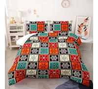 Couette Rouge Vert Bohème Couette Enfant Adultes Polyester Doux Respirable Confort Tout au Long de L'année avec Taie d'oreiller 50x75 cm Lavable Lit 2 Personnes 228x228 cm