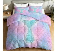 Couette sans Housse 140 x 200 cm, Parure de Lit Prêt à Dormir 4 Saisons - Couette Réversible Lavable et Hypoallergénique avec 2 Taies d'Oreiller, Fantaisie Esthétique Animaux Vie Marine Bleu
