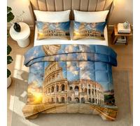 Couette sans Housse 140x200 Colisée Romain Couette 3D Réversible 1 Personne Coucher De Soleil Architecture Imprimée Duvet Édredon legere Chaude Lavable en Machine et 2 Taies d'oreiller Cadeau1y912