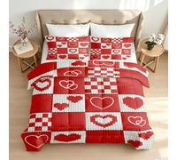 Couette sans Housse 180x200 Rouge Géométrique Couette 3D Réversible 2 Personne Amour Patchwork Imprimée Duvet Édredon Legere Chaude Lavable en Machine et 2 Taies d'oreiller Cadeau 3y373