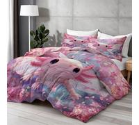Couette sans Housse 200x200cm + 2 Taies d'oreiller 65x65 cm, Parure de Lit Imprimée Anime Fleurs De Cerisier Animaux Mignons pour Enfant Ludique Et Énergique Adolescents - Lavable en Machine Rose