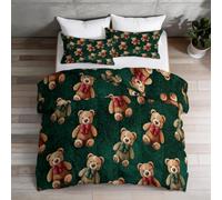 Couette sans Housse 220 x 240 cm Douce 4 Saisons Dessin Animé Mignon | Vert Couette Duvet 2 Personnes Lavable Edredon, Animaux Ours En Peluche Aiguilles De Pin Réversible Légère Chaude Couettes