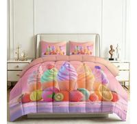 Couette Sans Housse Cornet Glace Motif Tourbillon, Couette Style Pop 1 Personnes Réversible Sans Housse 140x200 cm Parure de Lit en Microfibre Douce et Confortable, Lavable en Machine Décor de Chambre