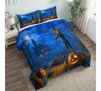 Couette sans Housse Enfant Grand Confort Fantôme Maison hantée Épouvantail 140 x 200 cm, 100% Plumes et Duvet Extradoux - Scène fantastique Parure de Lit Couette Toute Saison et 2 Taie d'oreiller