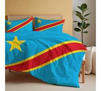 Couette Sans Housse Imprimée 220x240cm Drapeau De La République Démocratique Du Congo Réversible | Édredon Super Doux Couette Esprit Fier Pour 4 Saisons Pour Lit - 2 Taies D'oreiller 65x65 Cm