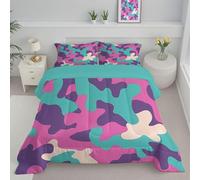 Couette Sans Housse Lavable Camouflage De Dessin Animé, Couette Réversible Ete Rose Violet Legere Fine - Douce Confortable, 4 Saisons Respirante Edredon Microfibre, 240X220Cm, Géométrie Mignonne