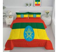 Couette Sans Housse Lavable Drapeau Éthiopien, Couette Réversible Ete Jaune Moutarde Legere Fine - Douce Confortable, 4 Saisons Respirante Edredon Microfibre, 240X220Cm, Géométrique Patriotique