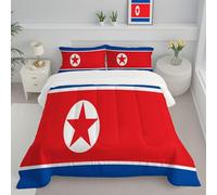 Couette Sans Housse Lavable Drapeau Nord-Coréen, Couette Réversible Ete Bleu Rouge Legere Fine - Douce Confortable, 4 Saisons Respirante Edredon Microfibre, 240X220Cm, Géométrie De Style Ethnique
