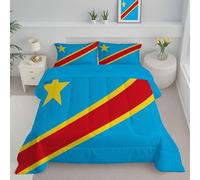 Couette Sans Housse Lavable Drapeau République Démocratique Congo, Couette Réversible Ete Bleu Clair Legere Fine - Douce Confortable, 4 Saisons Respirante Edredon Microfibre, 140X200Cm, Rayures Rétro