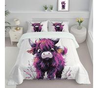 Couette Sans Housse Lavable Mignon Bétail Des Highlands, Couette Réversible Ete Violet Foncé Legere Fine - Douce Confortable, 4 Saisons Respirante Edredon Microfibre, 240X220Cm, Animal De Dessin Animé