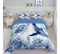 Couette Sans Housse Lavable Tortue De Mer Baleine, Couette Réversible Ete Bleu Marine Legere Fine - Douce Confortable, 4 Saisons Respirante Edredon Microfibre, 240X220Cm, Animaux À L'Aquarelle
