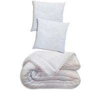 Couette temperee 220x240 et 2 Oreillers 100% polyester 60x60 pour couchage 140x190 Blanc G