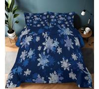 Couette Textures de Flocons de Neige d'hiver Couverture Super Douce pour 4 Saisons d'oreiller 260 x 240cm Imprimée Reversible pour Chaude Confortable Douceur extrême Bleu