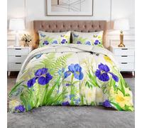 Couette Tout-en-Un 4 Saisons Aquarelle Fleurs Animaux Papillons Couette Sans Housse Réversible en Microfibre Douce - Matelassage Losanges Anti-Déplacement - Lavable en Machine - 220 x 240 cm, Vert