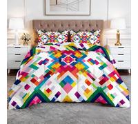 Couette Tout-en-Un 4 SaisonsÉléments Aztèques Géométrie Blocs CouleurCouette Sans Housse Réversible en Microfibre - Matelassage Losanges Anti-Déplacement - Lavable en Machine - 200 x 200 cm, Couleur