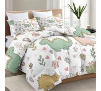 Couette Tout-en-Un sans Housse Matelassée - Mignon Cœur Dinosaure Couette 4 Saisons Réversible, Crème Imprimé Moderne - Parure de Lit 220 x 240 cm Respirante et Lavable pour Été et Hiver