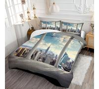 Couette Toute Saison 220x240cm Couette Matelassée Horizons De La Ville Légère et Chaude Edredon Couverture Empire State Building - Lavable en Machine pour lit 2 Personnes Bleu Clair