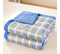 Couettes Fines et Fraîches Couette d'Été Lavable, pour Lit Simple/Double/Canapé/Couverture de Sieste/Couette de Dortoir Étudiant/Nuits Chaudes, Coton Intérieur Extérieur,Bleu,180X220cm