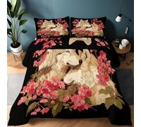 Couettes Imprimée 140 x 200 cm Style Anime Loup Fleurs De Cerisier Matelassée Couette 4 Saisons, Noir Couette sans Housse 2 Personnes en Microfibre Couettes Réversible Douce Lavable en Machine