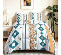 Couettes Imprimée Géométrique Rayures Totem 240 x 260 cm 4 Saisons pour 2 Personnes, Couette Réversible sans Housse Plaid Style Nordique Ethnique Edredon avec 2 Taies d'oreiller - Lavable en Machine