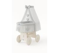 Couffin Amelia en osier avec baldaquin - Linge de lit blanc et gris