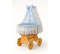 Couffin Amelia en osier avec baldaquin - Linge de lit naturel et bleu