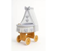 Couffin Amelia en osier avec baldaquin - Linge de lit naturel et gris
