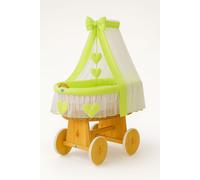 Couffin Amelia en osier avec baldaquin - Linge de lit naturel et vert