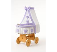 Couffin Amelia en osier avec baldaquin - Linge de lit naturel et violet