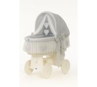 Couffin Amelia en osier avec capuche pliable - Linge de lit blanc et gris