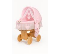 Couffin Amelia en osier avec capuche pliable - Linge de lit naturel et rose