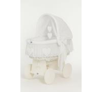 Couffin Amelia en osier avec capuche repliable - Blanc + Linge de lit blanc