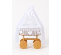 Couffin Amelia en osier de luxe avec baldaquin - Lin naturel et blanc