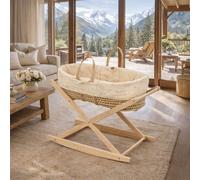 Couffin bébé en fibres naturelles et habillage tissu avec support en pin massif beige/marron TU