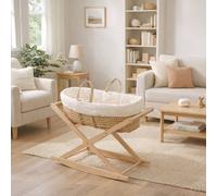 Couffin bébé en fibres naturelles et habillage tissu avec support en pin massif blanc/orange TU