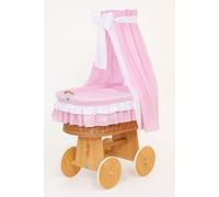 Couffin Bellamy en osier avec baldaquin - Linge de lit naturel et rose