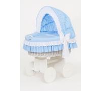 Couffin Bellamy en osier avec capuche pliable - Linge de lit blanc et bleu