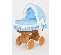 Couffin Bellamy en osier avec capuche pliable - Linge de lit naturel et bleu