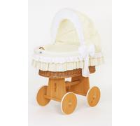 Couffin Bellamy en osier avec capuche pliable - Linge de lit naturel et crème