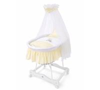 Couffin en osier avec baldaquin Donkey Lucek - linge de lit blanc et crème