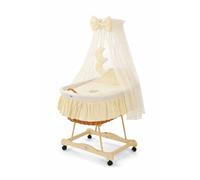 Couffin en osier avec baldaquin Goodnight - linge de lit naturel et crème