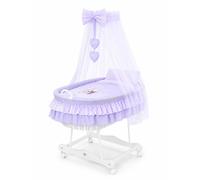 Couffin en osier avec ciel de lit et ours en peluche à nœud papillon - Linge de