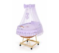 Couffin en osier avec ciel de lit et ours en peluche à nœud papillon - Linge de