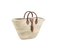 Aubry Gaspard - Panier couffin 60 cm en palmier naturel, poignées & fermeture cuir marron