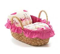 Couffin Garni Rose pour poupée 36 cm : avec Oreiller et Couette Motifs Princesse - Accessoire Poupon - Set Jouet Fille + Carte