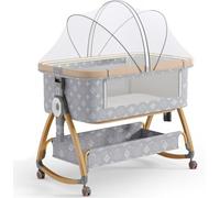 Couffin portable 4 en 1, lit de chevet avec roulettes, moustiquaire et panier de rangement, couffin à bascule réglable en hauteur sur 6 niveaux(E)