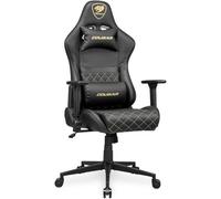 COUGAR Armor One V2 Gold Chaise de gaming ergonomique Noir/doré | Chaise de jeu ergonomique avec accoudoirs pliables 4D, inclinaison à 155°, cuir PVC et sangle lombaire discrète